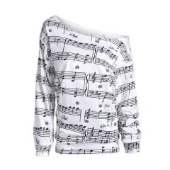 Yarım Kol Nota Desenli Kadın Sweatshirt