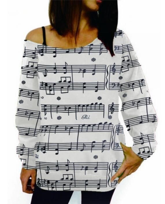 Yarım Kol Nota Desenli Kadın Sweatshirt