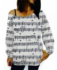 Yarım Kol Nota Desenli Kadın Sweatshirt