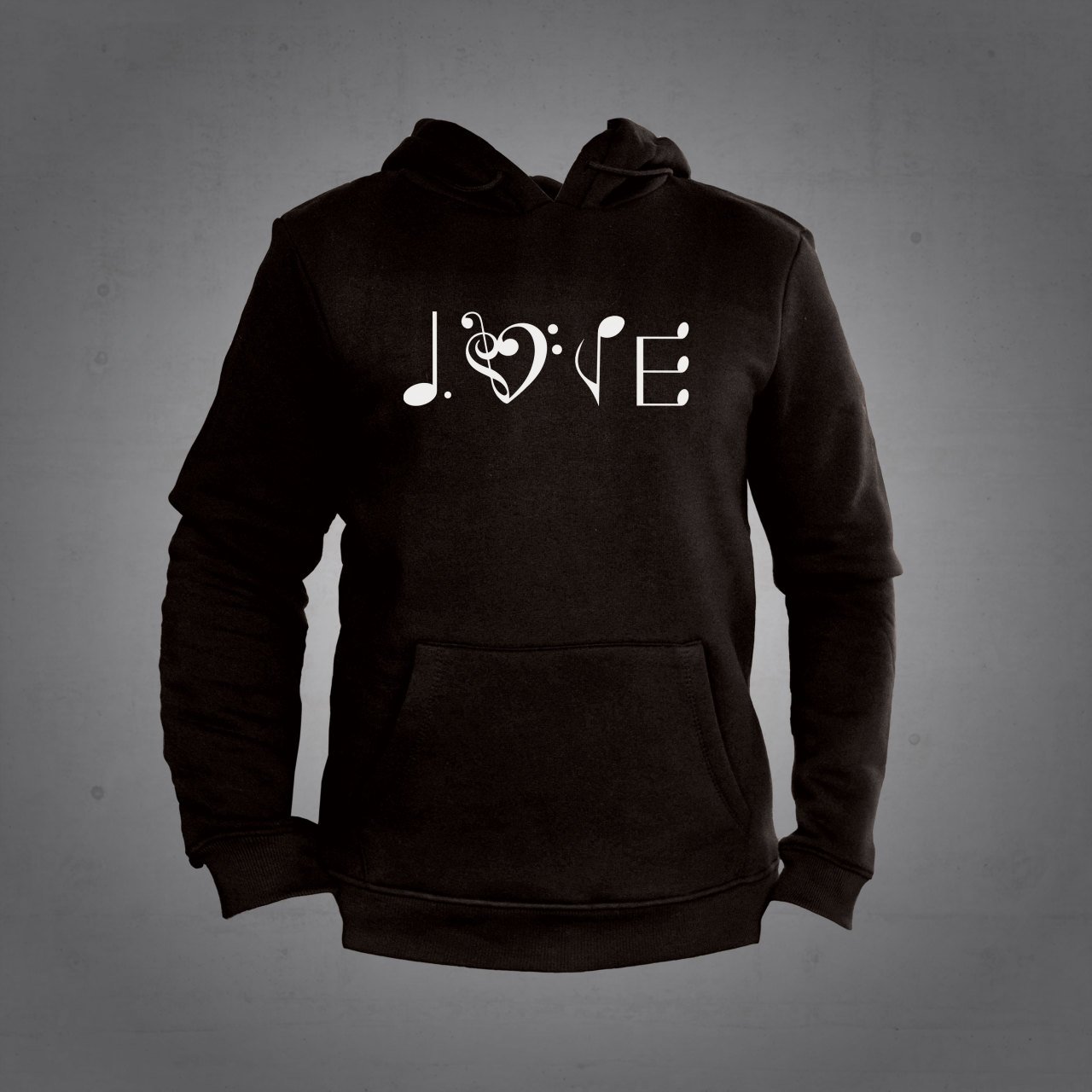 Aşk Love Nota Kapüşonlu Sweatshirt Hoodie Siyah