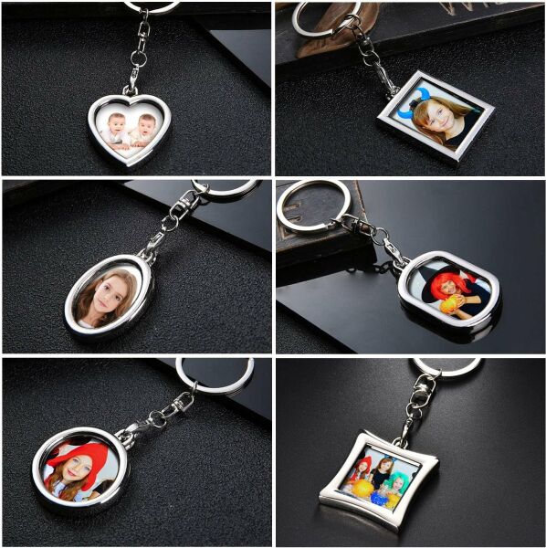 Çiftlere Özel 2'li Kalp ve Kare Tasarımlı Metal Resim Çerçeveli Anahtarlık