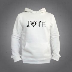 Aşk Love Nota Kapüşonlu Sweatshirt Hoodie Ekru