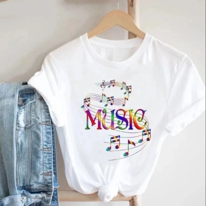 Music Notalar Beyaz Unisex T-Shirt