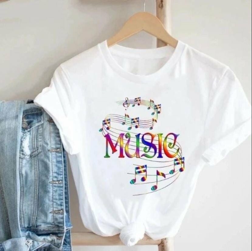 Music Notalar Beyaz Unisex T-Shirt M