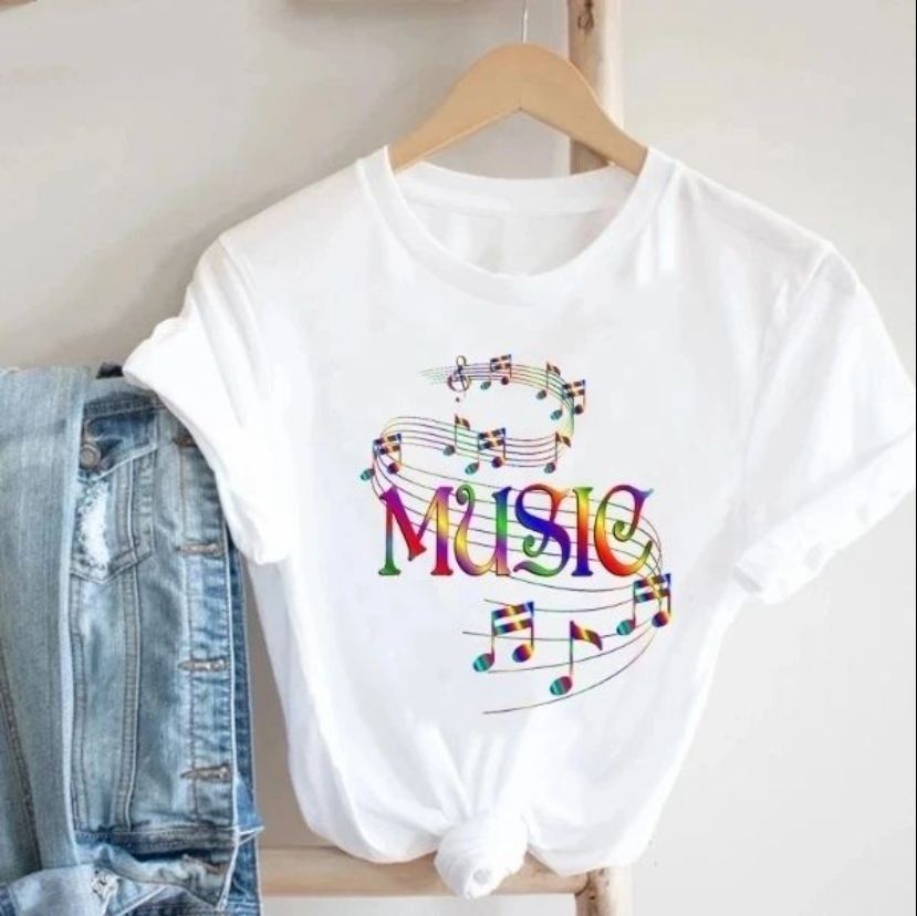 Music Notalar Beyaz Unisex T-Shirt S