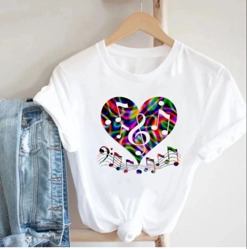 Kalp Sol Anahtar Notalar Beyaz Unisex T-Shirt