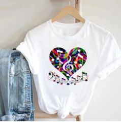 Kalp Sol Anahtar Notalar Beyaz Unisex T-Shirt