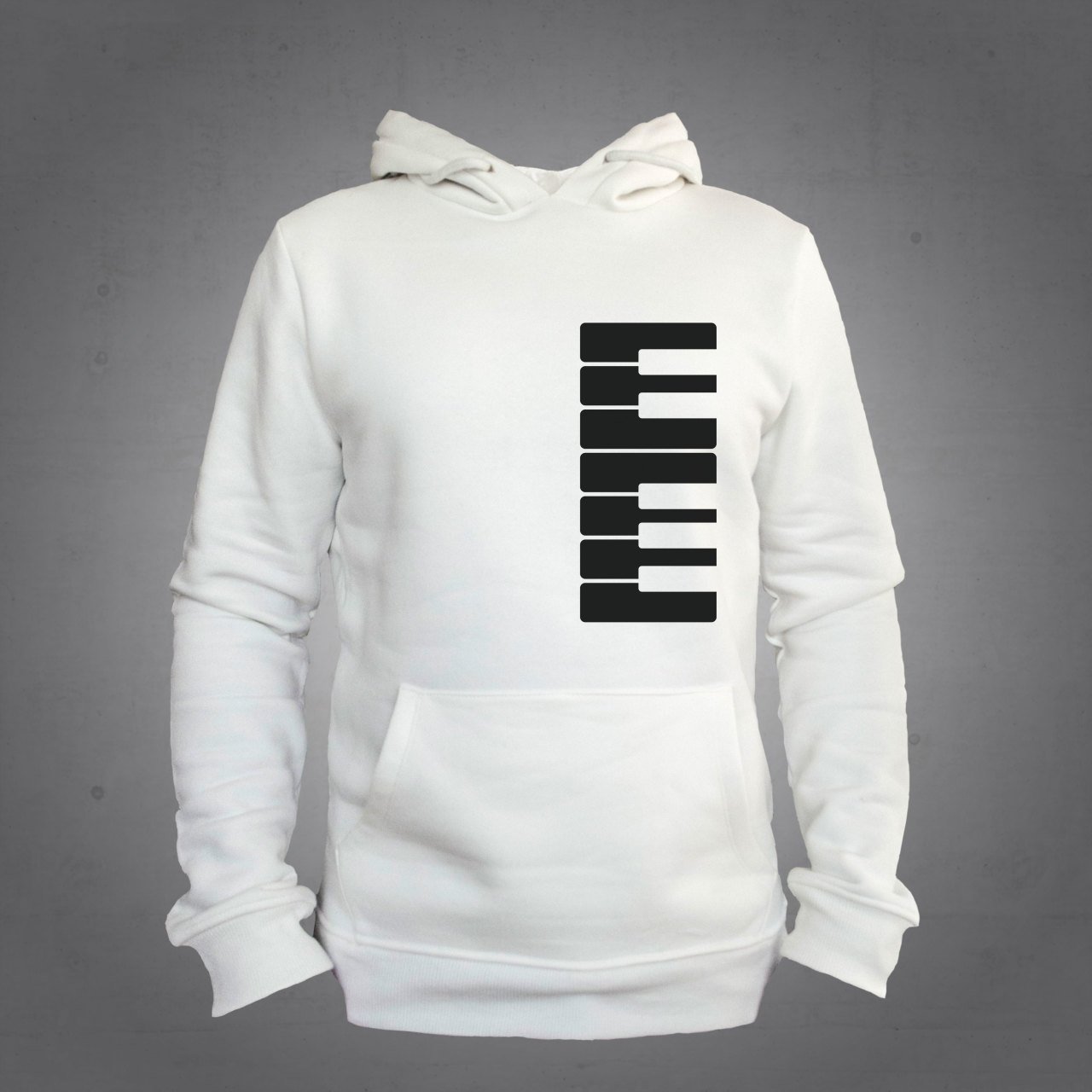 Piyano Dikey Kapüşonlu Sweatshirt Hoodie Ekru