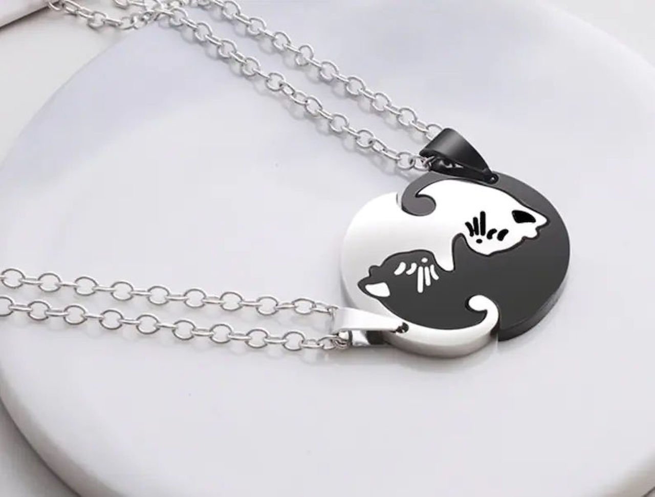 Yin-yang Cats Kedi İkili Sevgili Arkadaşlık Siyah Beyaz Unisex Kolye yinyang