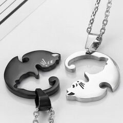 Yin-yang Cats Kedi İkili Sevgili Arkadaşlık Siyah Beyaz Unisex Kolye yinyang