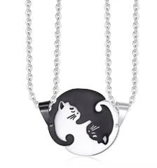 Yin-yang Cats Kedi İkili Sevgili Arkadaşlık Siyah Beyaz Unisex Kolye yinyang