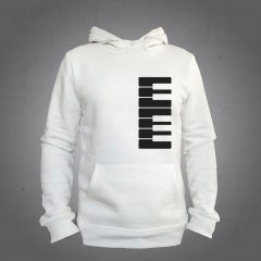 Piyano Dikey Kapüşonlu Sweatshirt Hoodie Ekru L