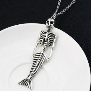 Vintage Gotik Mermord Deniz Kızı İskelet Paslanmaz Çelik Kolye