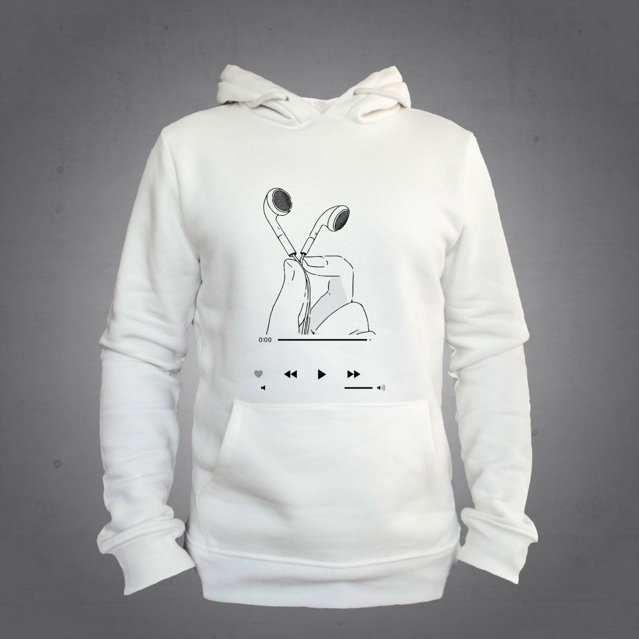 Kulaklık Kapüşonlu Sweatshirt Hoodie Ekru