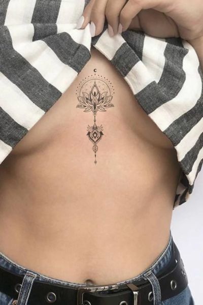 Göğüs Arası Lotus Çiçek Tattoo Geçici Dövme