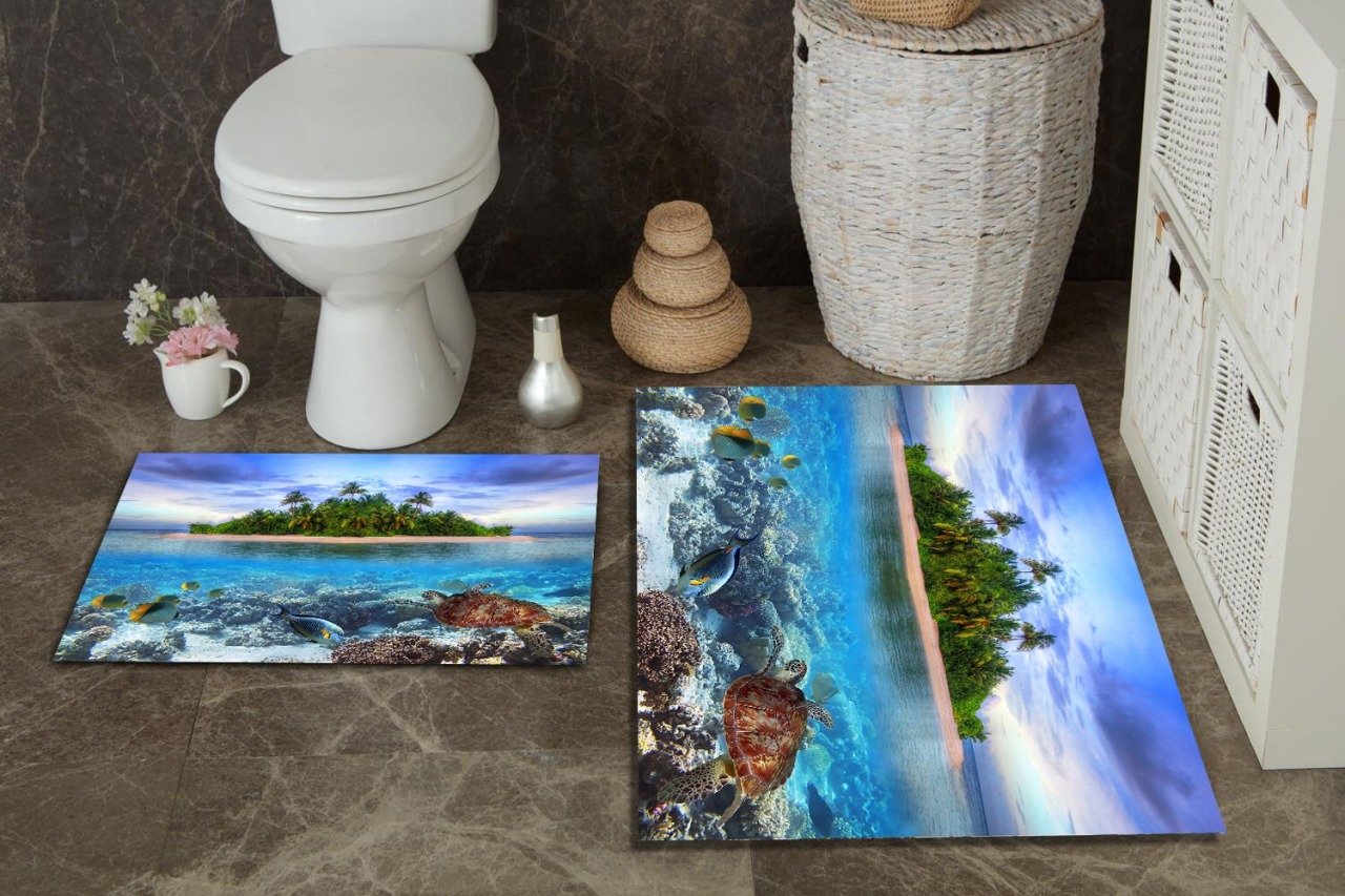 Ada ve Deniz Görünüm Banyo Paspas 2 li