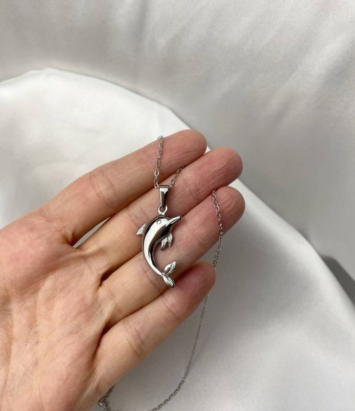 3 Boyutlu Yunus Balığı Gümüş Kaplama Kolye 316L Paslanmaz Çelik