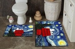 Van Gogh Yıldızlı Geceler Eseri Snopy Banyo Paspas 2 li