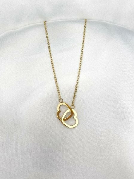 İç İçe Kalpler Aşk Sevgi Bağlılık Kolyesi Gold Renk Paslanmaz Çelik Kolye