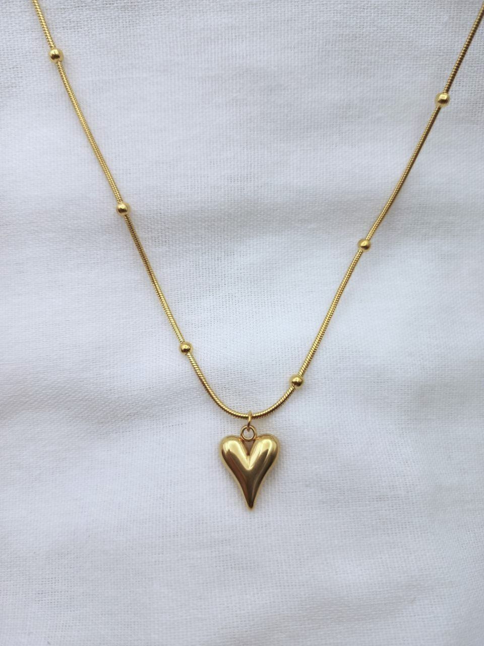 Çelik Kalp Tasarım Gold Top Zincir Kolye