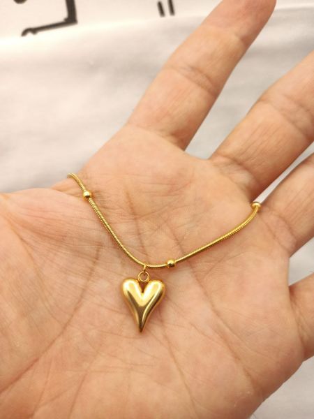 Çelik Kalp Tasarım Gold Top Zincir Kolye