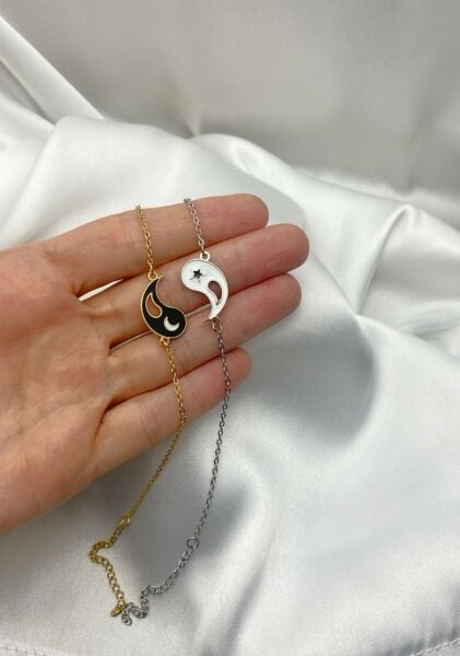 Ying Yang İkili Sevgili Arkadaş Bilekliği Gold Gümüş Çift Best Friends Bileklik