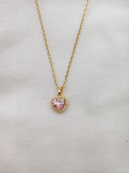 316L Çelik Zincir Gold Renk Zirkon Taş Kalp Model Kadın Kolye