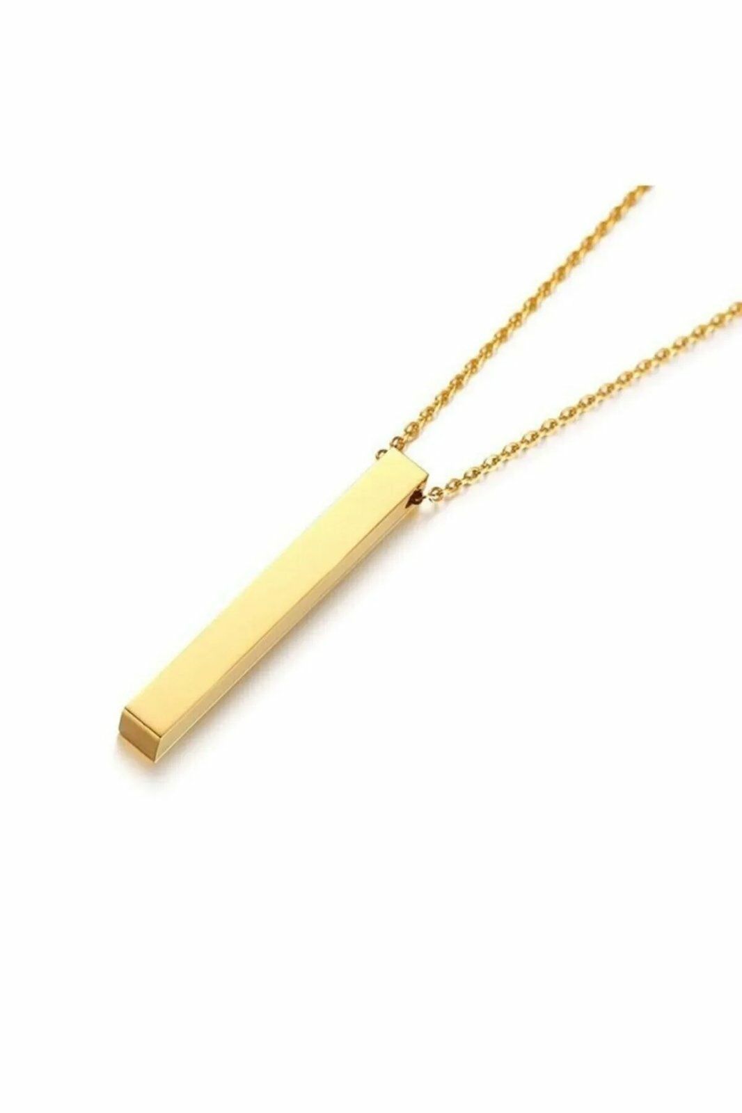 Uzun Bar Dikdörtgen Gold Çelik Erkek Kolye 70cm