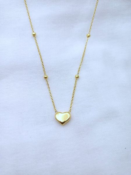Top Zincirli Kalp Çelik Kolye - Gold Renk
