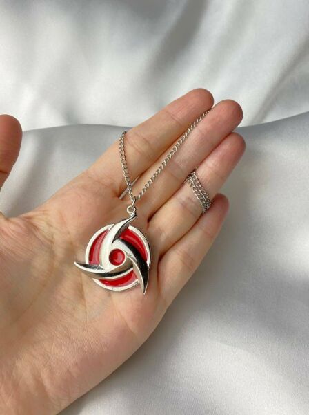 Anime Naruto Sharingan Kolye Cosplay Kırmızı Mineli Gümüş Kaplama