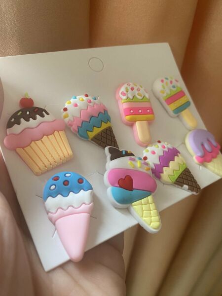 Cupcake Dondurma Renkli Terlik Süsü Cross Terlik Jibbitz Terlik Aksesuarı 8 Adet