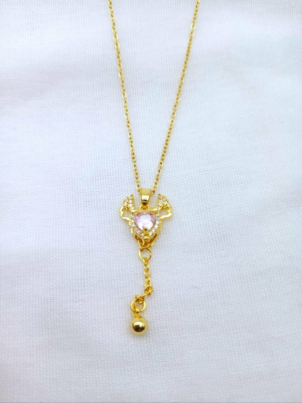 Çelik Zirkon Taşlı Kanatları Hareket Edebilen Sevgi Meleği Gold Kolye - Kalpli