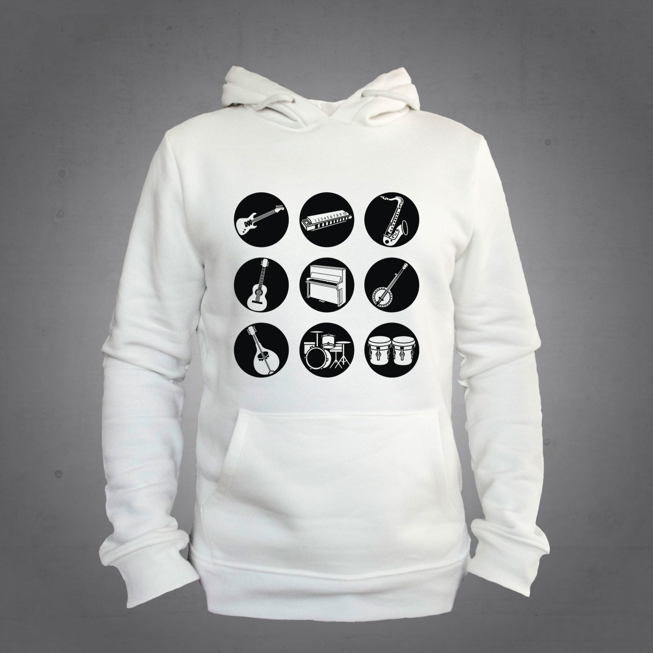 Enstrümanlar Kapüşonlu Sweatshirt Hoodie Ekru