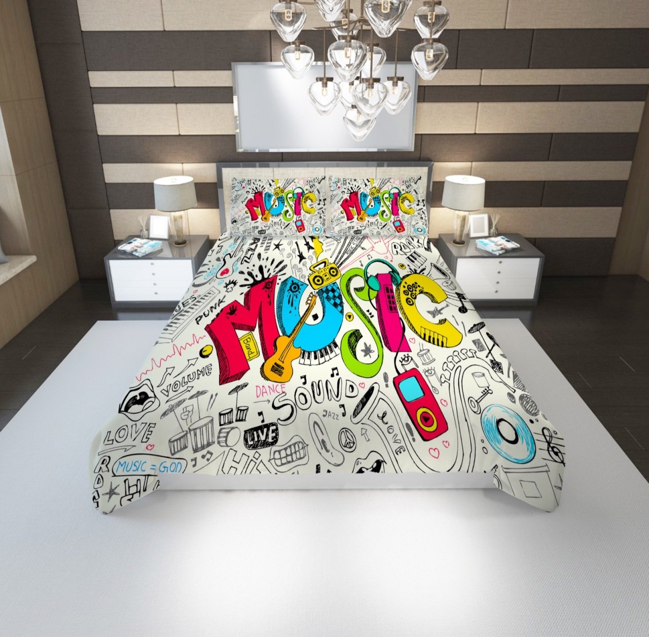Music Notalar Yatak Örtüsü Tek Kişilik