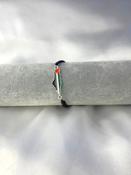 Filistin Direnişi Bilekliği - Filistin Haritası Filistin Bayrağı, Ayarlanabilir İpli Tasarım Bileklik