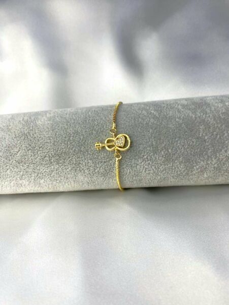 Gold Gitar Kalp Detaylı Zirkon Taşlı Bileklik Ayarlanabilir Şık Zincir