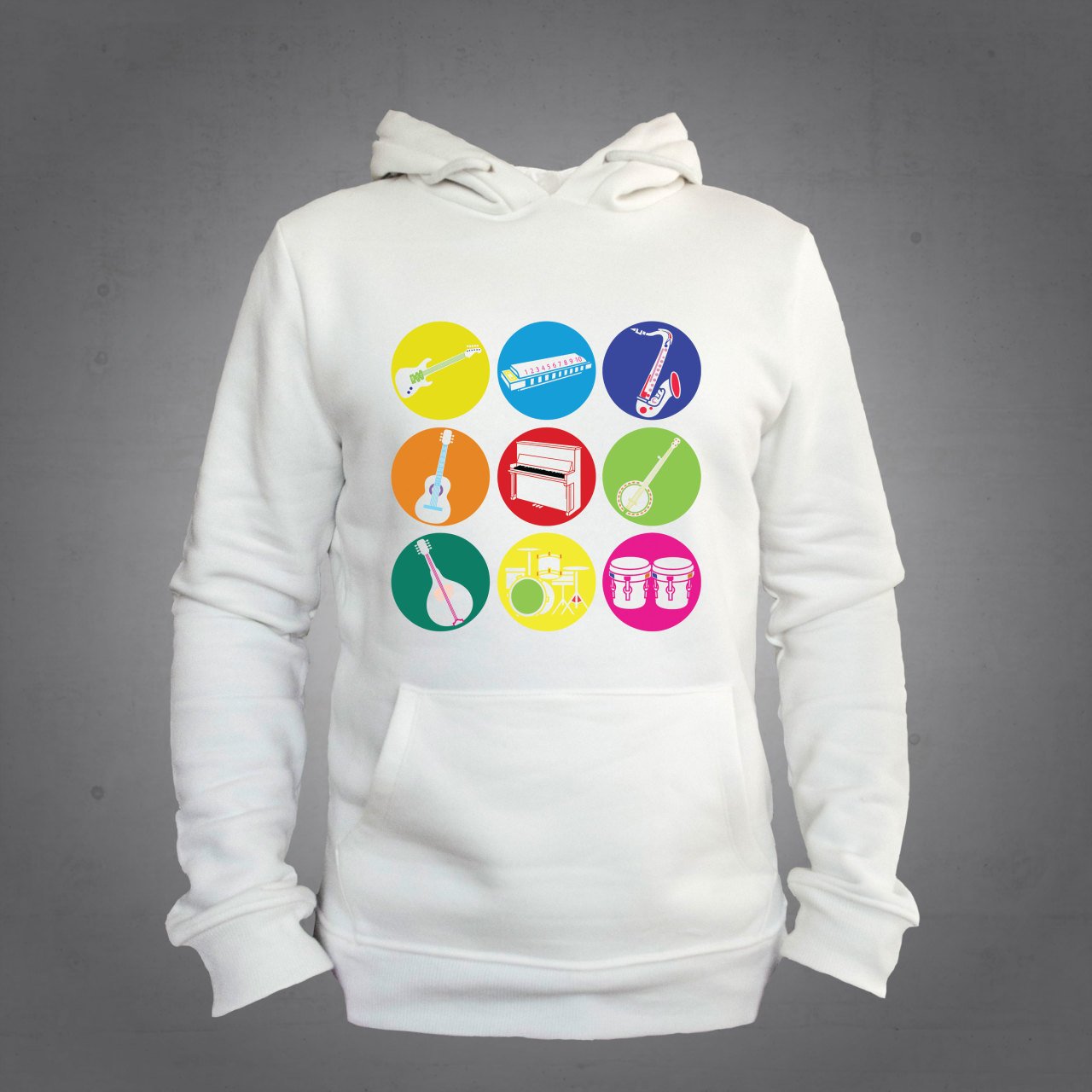 Enstrümanlar Kapüşonlu Sweatshirt Hoodie Ekru