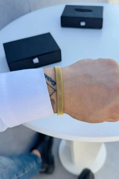 Hasır Örme Gold Paslanmaz Çelik Bileklik Unisex