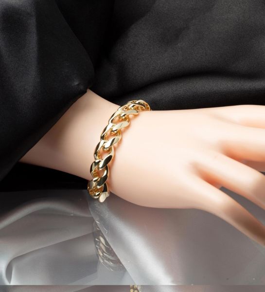 316L Paslanmaz Çelik Kararmaz Kalın Ezme Düz Zincir Gold Bileklik Unisex