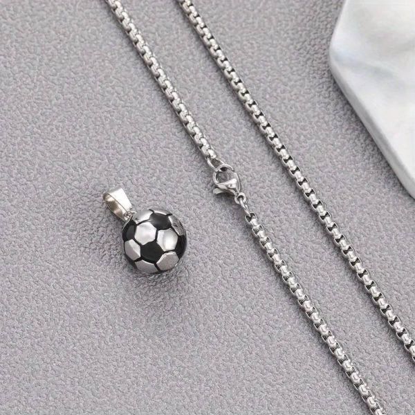 Futbol Topu Futbolcu Hediyelik Erkek Kolye 316L Paslanmaz Çelik A+++ PLUS - 70cm Zincir