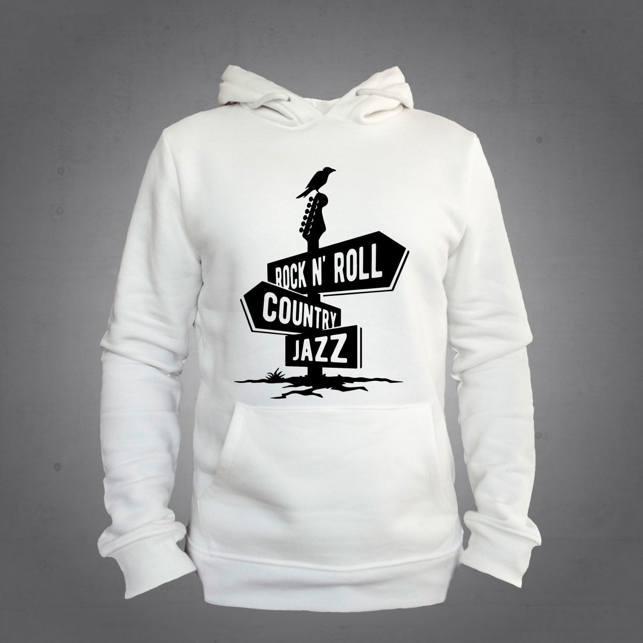 Rock N Roll Kapüşonlu Sweatshirt Hoodie Ekru L