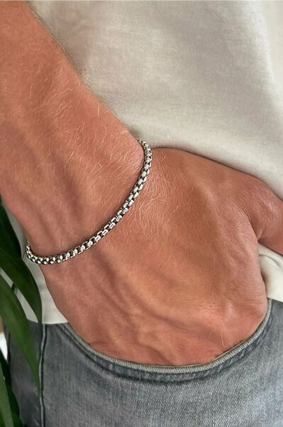 Örme Arnavut Zinciri Kararmaz Gümüş Çelik Bileklik Unisex