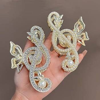 Sol Anahtar Kelebek Notalı Taşlı Model Gold Metal Mandal Toka Gold Mandal Saç Tokası