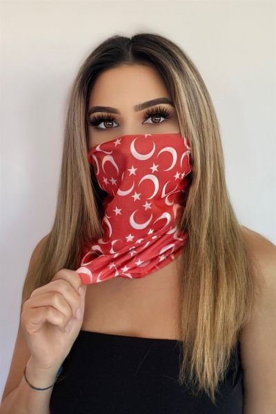 KIRMIZI RENK AY YILDIZ DESENLİ BUFF UNİSEX %100 PAMUK