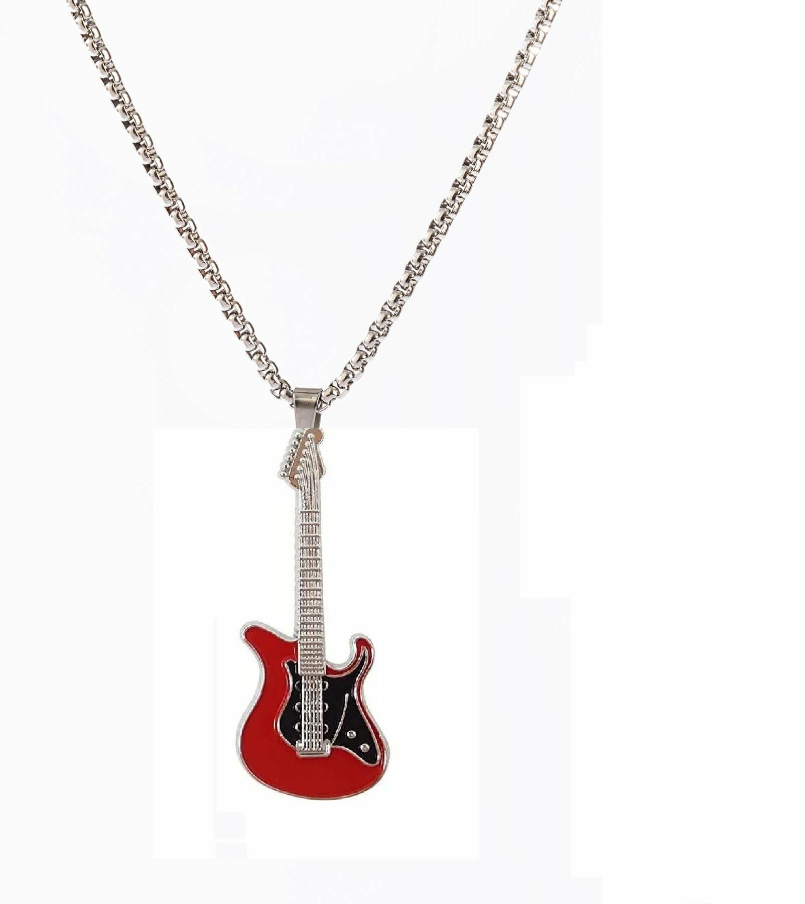 Gitar Kolye Paslanmaz Çelik Kırmızı