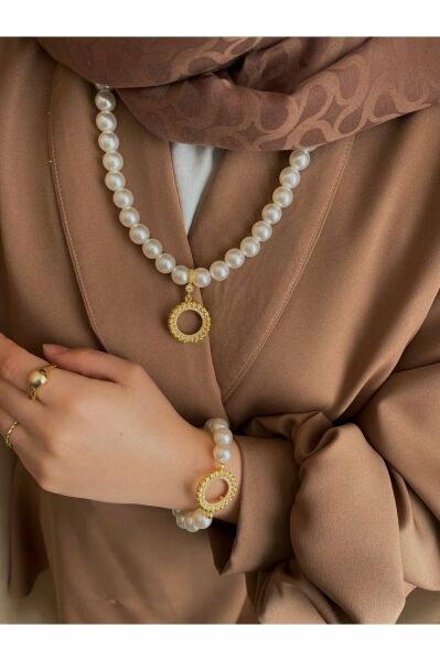 Dorika model  uyumlu incili kolye ve incili bileklik set 12mm