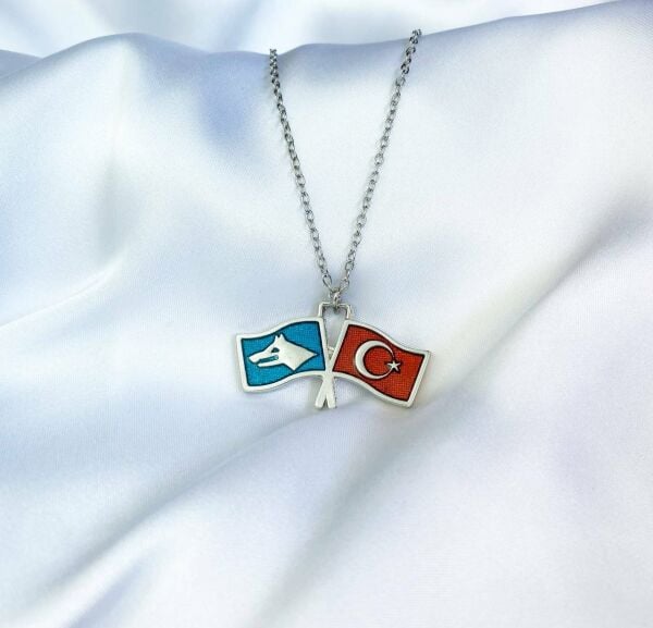 Türk Bozkurt İkili Bayrak Kolye