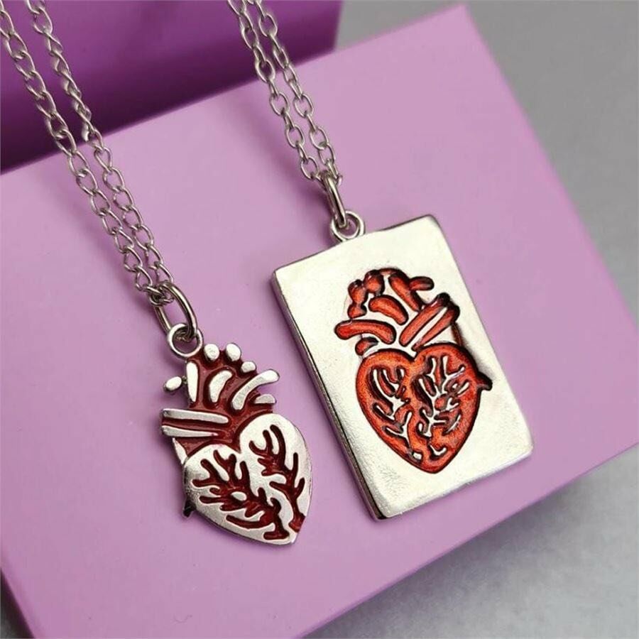 Kalp Anatomik Kolye Romantik Sevgili Kolyesi Çift Kolye 2'li