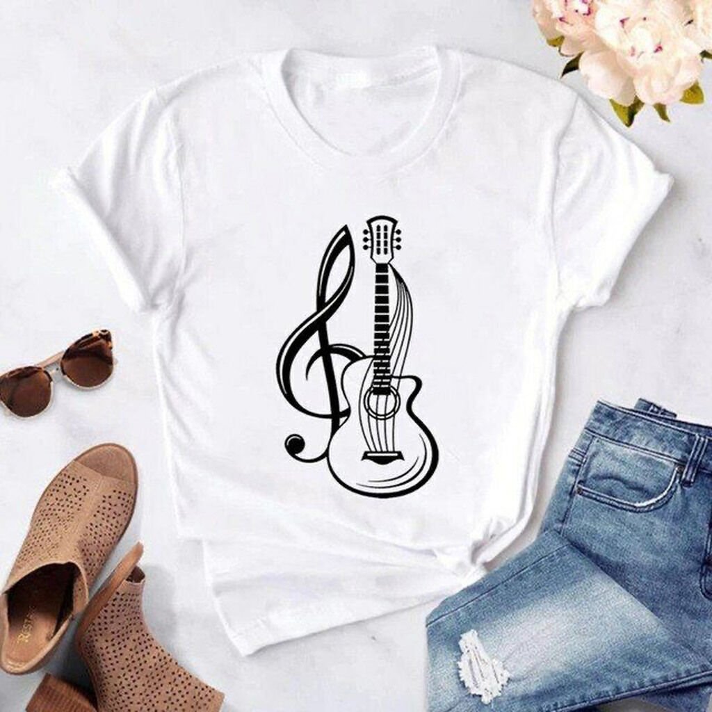 Herşey Nota Sol Anahtar Gitar  Unisex Tshirt
