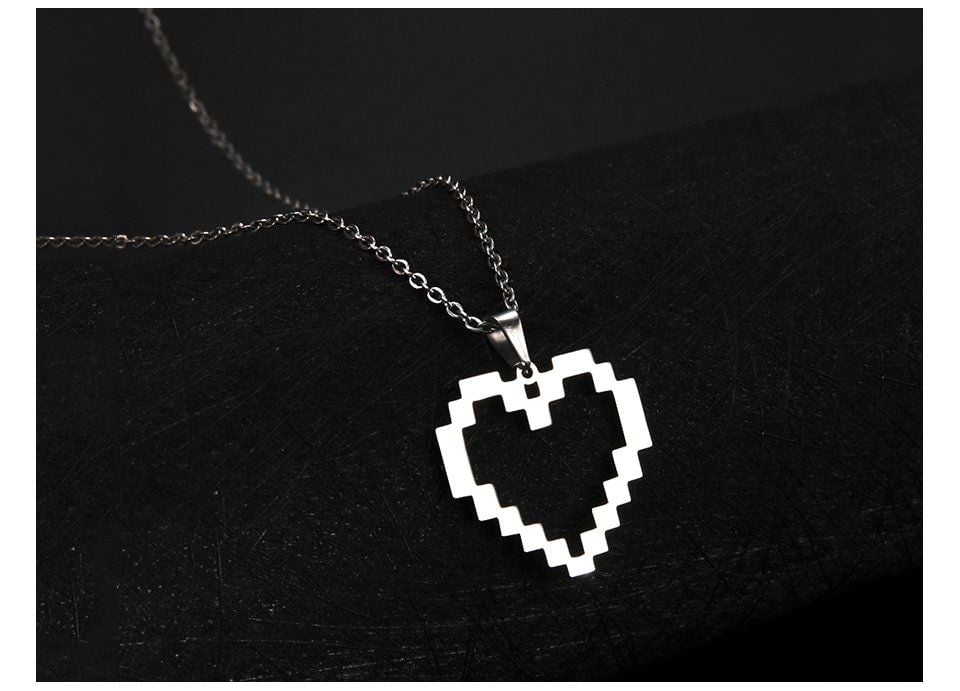 Pixel Kalp Heart Kolye Unisex Gümüş Renk